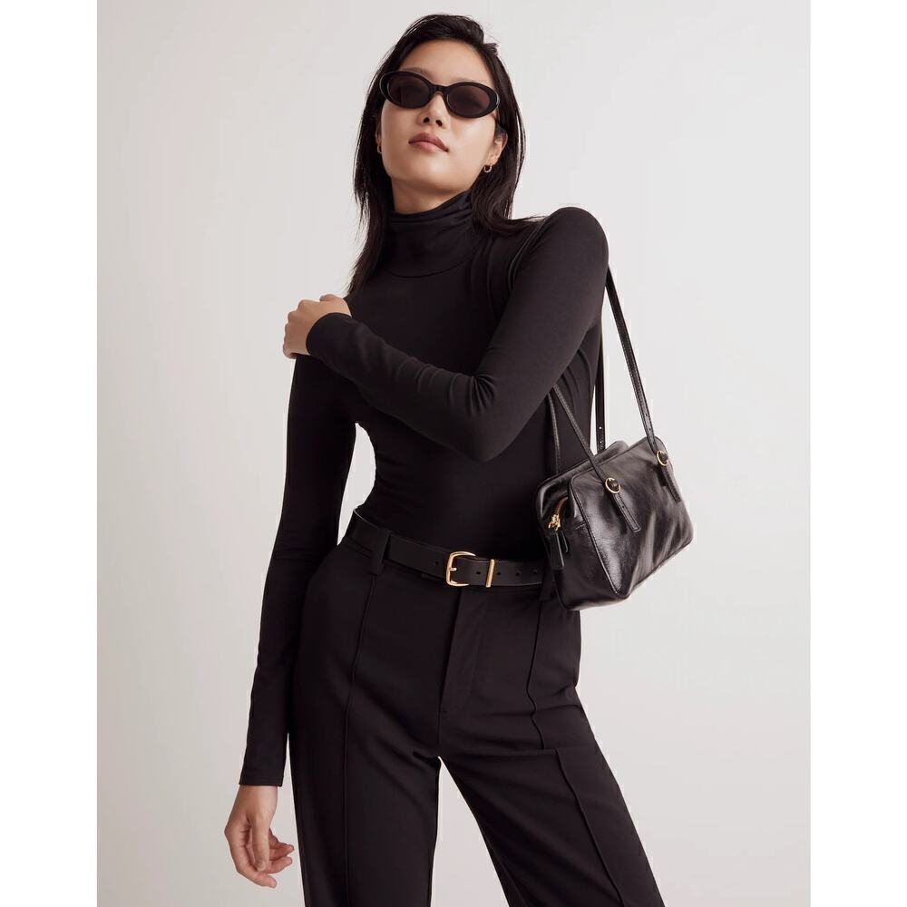 Madewell Bodysuit Cotton Turtleneck Blend Jersey  Thong True Black NWOT S
